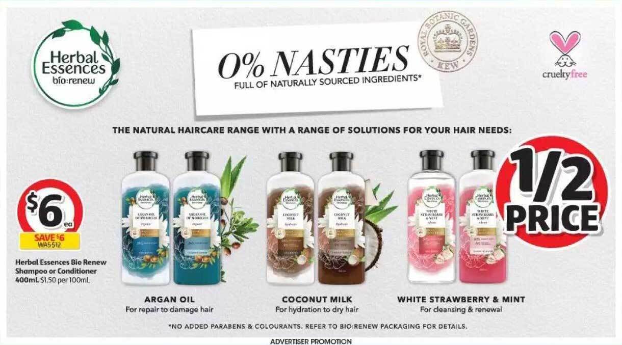 Herbal essences bio renew shampoo or conditioner offer at Coles