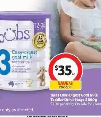 Coles Bubs easy-digest goat milk toddler drink stage offer