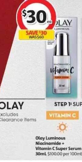 Coles Olay luminous niacinamide + vitamin c super serum offer