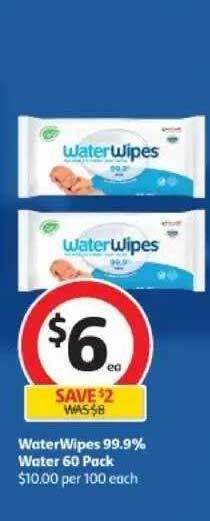 Coles Waterwipes 99.9% water 60 pack offer