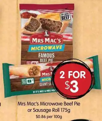 Spudshed Mrs mac's microwave beef pie or sausage roll offer