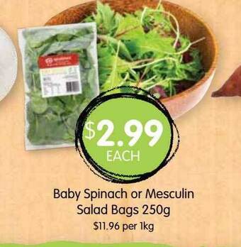 Spudshed Baby spinach or mesculin salad bags offer