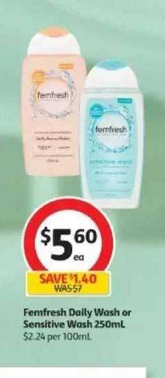 Coles Femfresh daily wash or sensitive wash offer