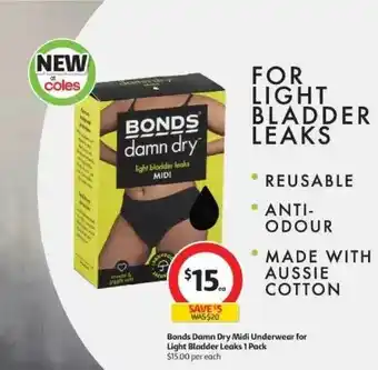 Coles Bonds damn dry midi unterwear for light bladder leaks offer
