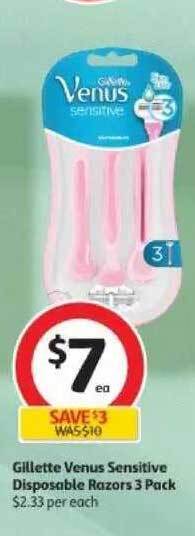 Coles Gillette venus sensitive disposable razors offer