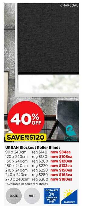Spotlight Urban blockout roller blinds offer