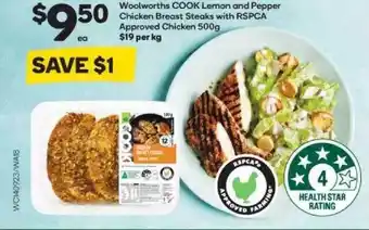 Woolworths Cook lemon and pepper chicken breast steaks offer