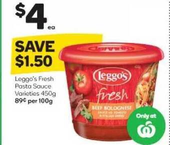 Woolworths Leggo's fresh pasta sauce offer