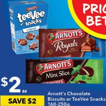Ritchies Arnott's Chocolate Biscuits or TeeVee Snacks 160-250g offer