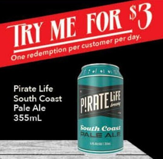 Pirate Life South Coast Pale Ale 355ml offer at Ritchies