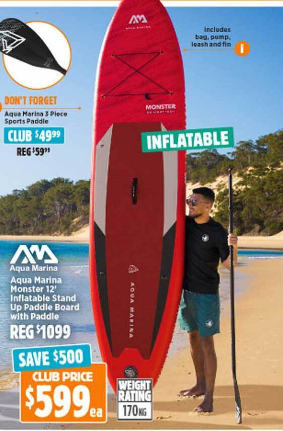 Aqua marina monster 12' inflatable stand up paddle board with paddie
