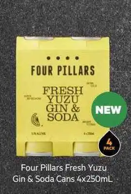 Four pillars fresh yuzu gin & soda cans