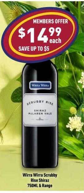 Liquor Legends Wirra wirra scrubby rise shiraz & range offer