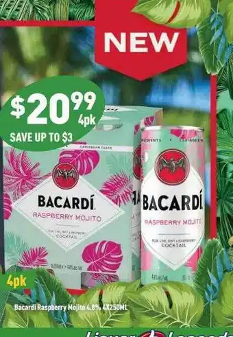 Liquor Legends Bacardi raspberry mojito 4.8% offer