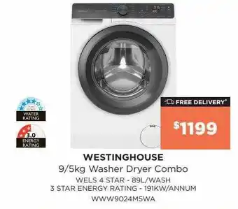 Bing Lee Westinghouse 9-5 kg washer dryer combo offer