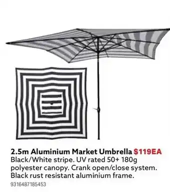 Mitre 10 2.5mm aluminium market umbrella offer