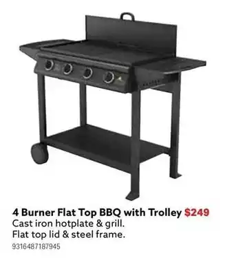 4 burner flat top bbq with trolley