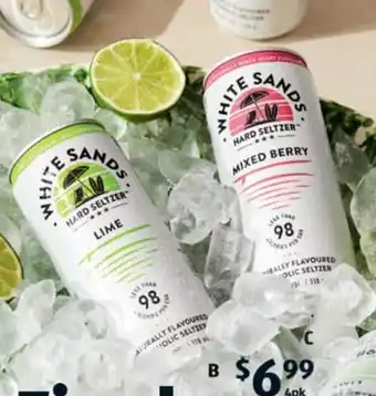 ALDI White Sands Lime Seltzer 4 x 330 ml or White Sands Berry Seltzer offer