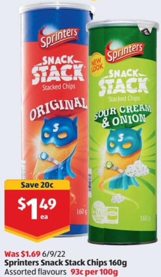 Sprinters Snack Stack Chips 160g offer at ALDI