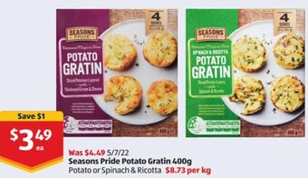 ALDI Seasons Pride Potato Gratin 400g offer