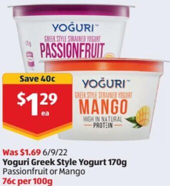 ALDI Yoguri Greek Style Yogurt 170g offer