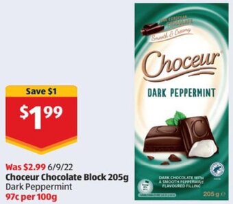 ALDI Choceur Chocolate Block 205g offer