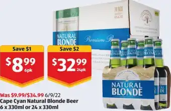 ALDI Cape Cyan Natural Blonde Beer 24 x 330 ml offer