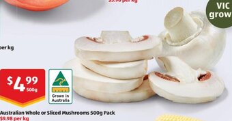ALDI Australian Whole or Sliced Mushrooms 500g offer