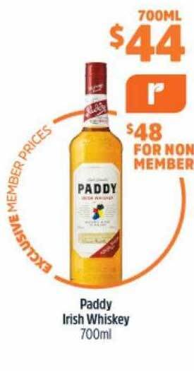 BWS Paddy irish whiskey offer