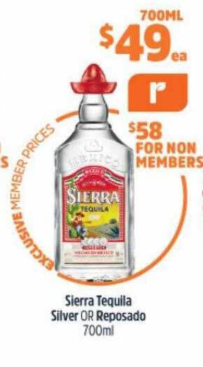 BWS Sierra tequila silver or reposado offer