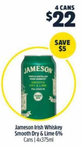 Jameson irish whiskey smooth dry & lime 6% cans