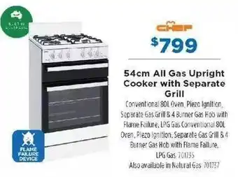 Betta 54cm all gas upright cooker with separate grill chef offer