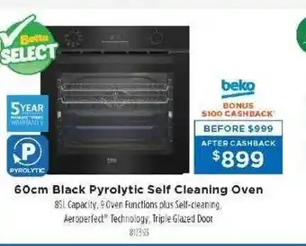 Betta 60cm black pyrolytic self cleaning oven beko offer