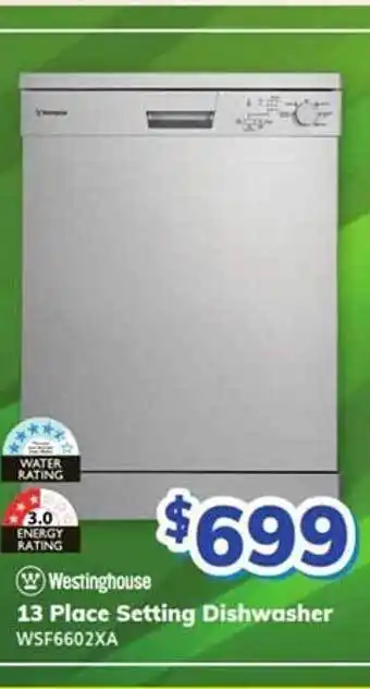 Westinghouse 13 place setting dishwasher wsf6602xa