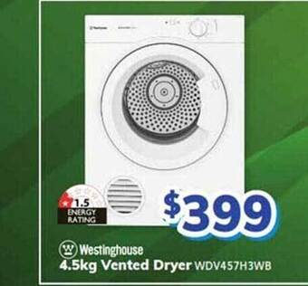 Bi-Rite Westinghouse 4.5kg vented dryer offer