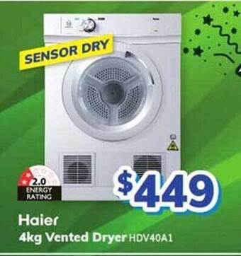 Bi-Rite Haier 4kg vented dryer offer