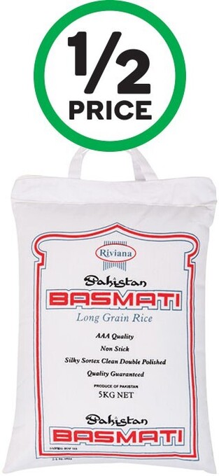 Woolworths Riviana pakistani basmati rice 5 kg offer