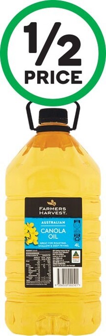 Woolworths Farmers harvest canola or vegetable oil 4 litre offer