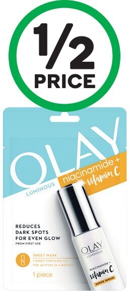 Woolworths Olay luminous niacinamide + vitamin c sheet mask offer