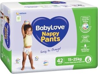 Woolworths Babylove jumbo nappy pants pk 42-56 offer