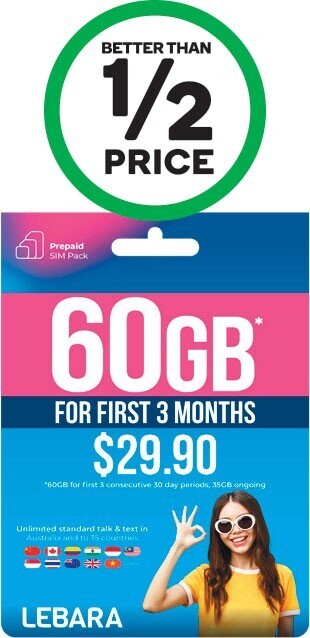 Woolworths Lebara $24.90 xs starter pack§ offer