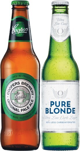Woolworths Coopers pale ale bottles 6x375ml or pure blonde ultra bottles 6x355ml offer