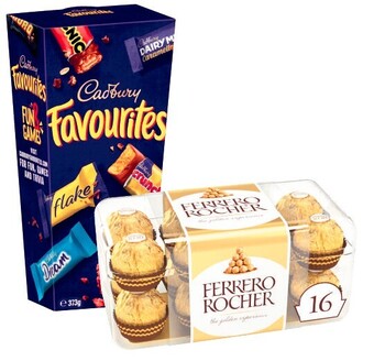 Coles Cadbury favourites boxed chocolate 334g-373g or ferrero rocher chocolate gift box 16 pack 200g offer