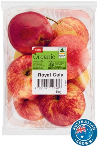 Coles Coles australian organic royal gala apples 1kg bag offer