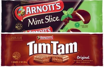 Coles Arnott's tim tam, mint slice or teevee biscuits 165g-200g offer