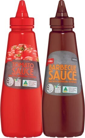 Coles Coles squeezy tomato or barbecue sauce 500ml offer