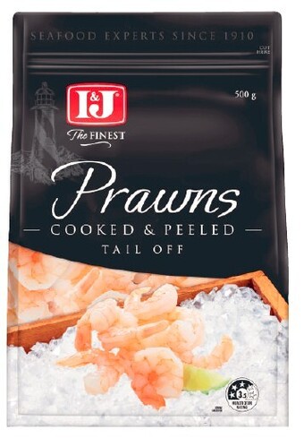 Coles I&j cooked & peeled prawns tail off 500g offer
