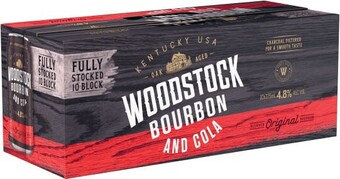 Coles Woodstock bourbon & cola 4.8% cans 10x375ml offer