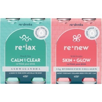 Coles Re'drinks re'new collagen or re'lax ashwagandha drink 4x330ml offer