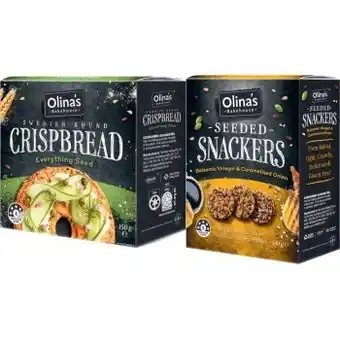 Coles Olina’s snackers crackers 140g or swedish round or artisan crispbreads 140g-170g offer